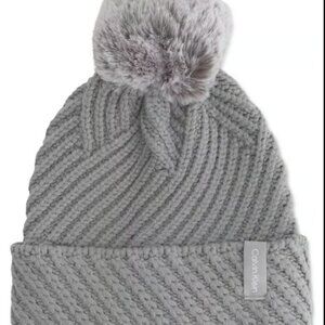 Calvin Klein Chunky Rib Knit Pom Beanie - Heathered Mid Gray